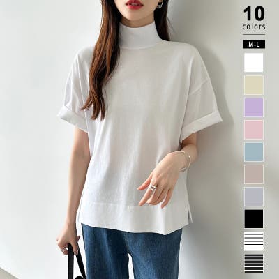 ハイネックTシャツ 半袖カットソー コットンT[品番：COCW0003296 