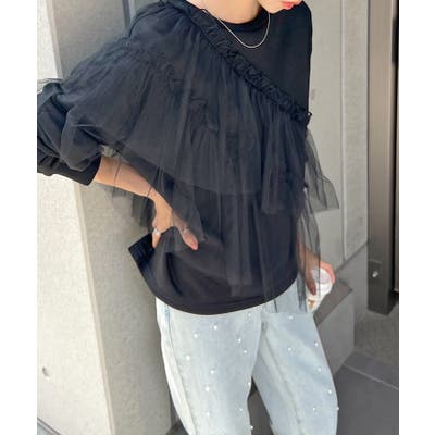 1枚でグンと決まる斜めチューフリ。裏毛×チュールフリルスウェット[品番：FI000008530]｜futier  land（フューティアランド）のレディースファッション通販｜SHOPLIST（ショップリスト）