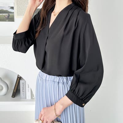 【未使用品】 タックデザインスキッパーブラウス（七分袖）[品番：GERW0000101 トップス