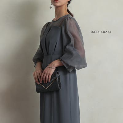 ボリュームスリーブシフォンロングワンピース ドレス 結婚式