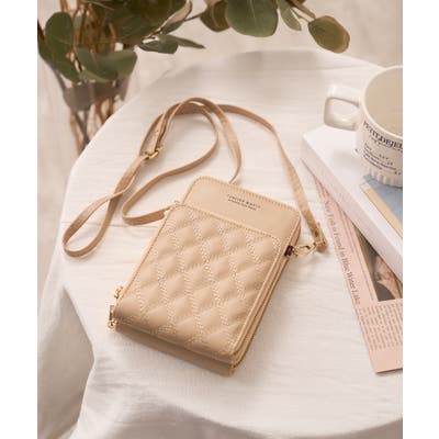 Riu スマホショルダーバッグ ベージュ エナメルキルティング