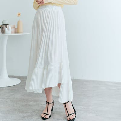 アシンメトリーラッフルプリーツスカート ボトムス ロング