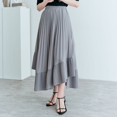 アシンメトリーラッフルプリーツスカート ボトムス ロング
