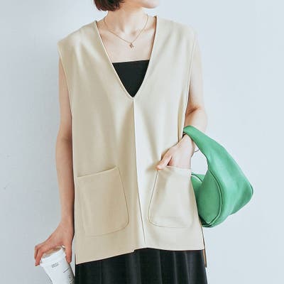 全方向ストレッチ深Vネックベスト 2サイズ トップス[品番