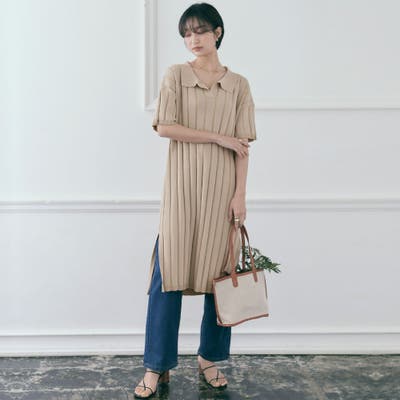 100％安い ワイドリブサマーニットワンピース チュニック[品番 ワンピース トップス