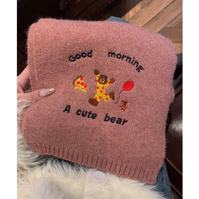 激安直営店 ベア刺繍ニットマフラー ユニセックス メンズ[品番：IK000007862 小物