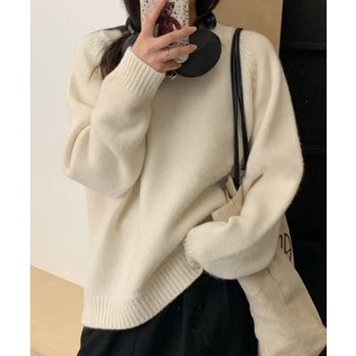 レザーパッチラグランスリーブニット トップス ニット[品番