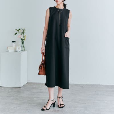 美品✨【Crasetia】ノースリーブひざ丈ワンピース M 黒 キラキラ