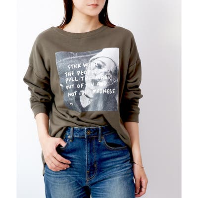 大人上品なおすすめコーデ スウェット】裏起毛モノトーン転写トレーナー[品番：LOSW0008841 トップス