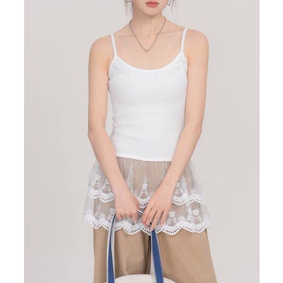 カップ付きブラキャミソールレース切り替え[品番：II000012604