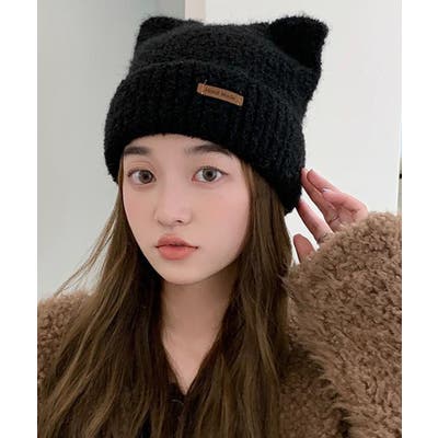 猫耳ビーニー リブニット帽子 レディース[品番：II000012109