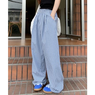 チェック柄ワイドパンツ ハイウエスト薄手[品番:II000012436 チェック柄ワイドパンツ ハイウエスト薄手[品番:II000012436