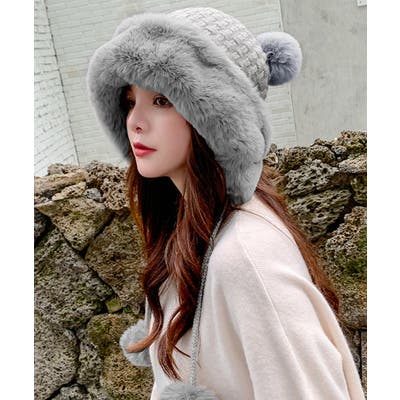 COACH ニット帽 ファー ボンボン ビーニー ポンポン グレー 新品