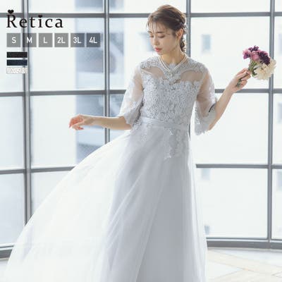 シースルーレースフラワー刺繍ウエストマークロングドレス 結婚