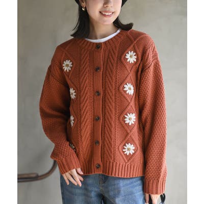 新品紙タグ付 ニット カーディガン カーデ ピンク 刺繍 刺々し 