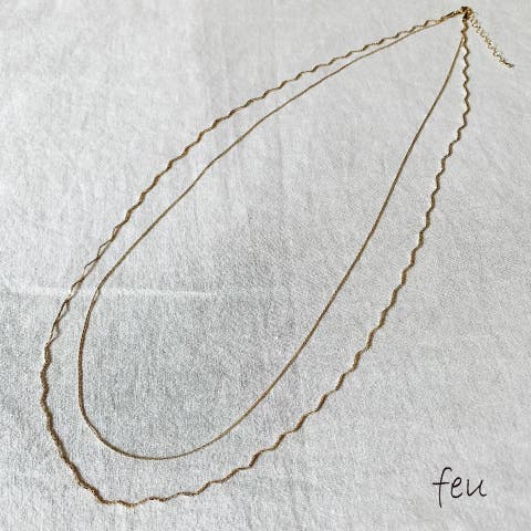 feu（フゥー） | Swell Chain Necklace　　　レイヤードチェーン　2連ネックレス　エレガント　華奢チェーン　大人カワイイ　韓国ファッション