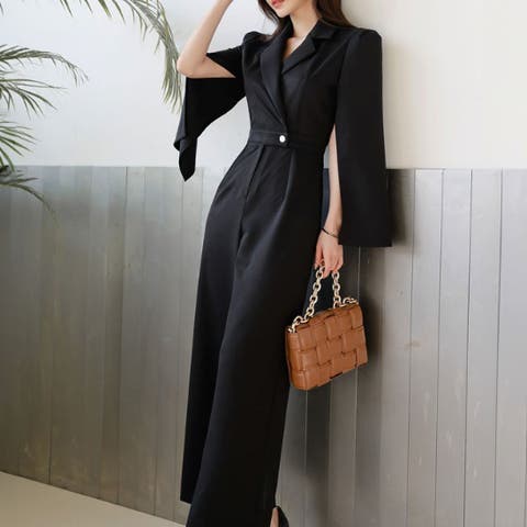 aimoha (アイモハ) | 【Jasmine Grandiflorum】Jasmine 新作 ケープ風ジャケットロンパース 韓国ファッション セットアップ ワンピース セクシー パーティードレス オールインワン オフィスカジュアル 長袖 ハイウエスト ショルダーバッグ 春夏秋冬 オーバーオール ジャケット