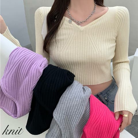 aimoha （アイモハ） | ミニ丈ハートネックリブニットトップス 韓国ファッション ニット ニットカーディガン レディース ショート丈 羽織 春夏秋冬 アウター インナー ニットワンピース ロングワンピース ニットスカート トップス Jasmine Grandiflorum【Jasmine】