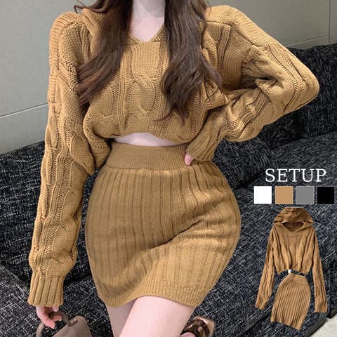aimoha （アイモハ） | 【Jasmine】ニットパーカートップス＆ニットミニスカートセットアップ (AW) (LV)