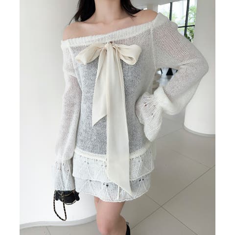 aimoha （アイモハ） | 【Jasmine】オフショルフロントリボンニットワンピース Jasmine Grandiflorum