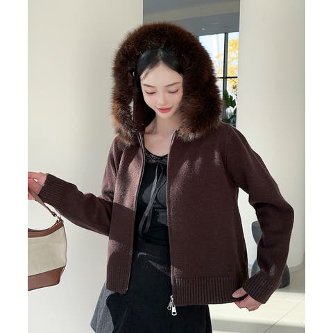 aimoha （アイモハ） | 【Jasmine】ボリュームファーフードニットジップアップパーカー