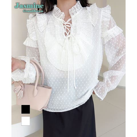 aimoha （アイモハ） | 【Jasmine】ドッドフリルレースアップブラウス