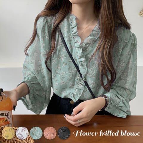 JUNOAH(ジュノア) | フラワーフリルブラウス 韓国ファッション