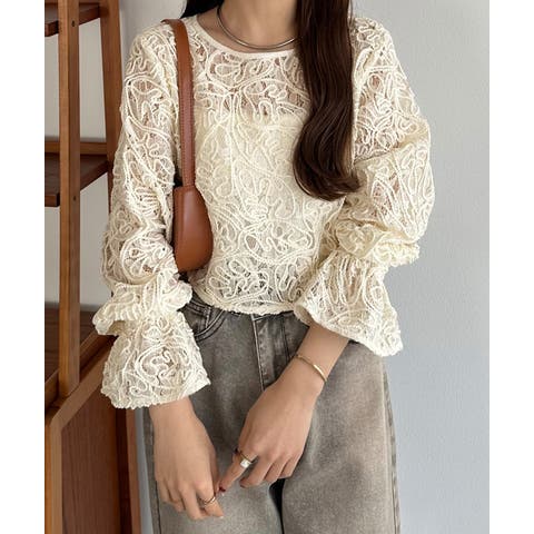 JUNOAH(ジュノア) | callautia 前後2wayシアーレースブラウス