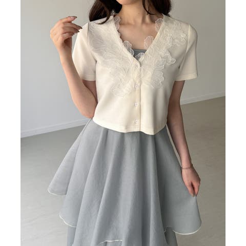 JUNOAH（ジュノア） | レースモチーフカーディガンsetシアーティアードワンピース