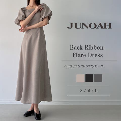 JUNOAH（ジュノア） | バックリボンフレアワンピース(薄手、裏地なし)