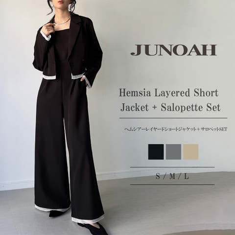 JUNOAH（ジュノア） | ヘムシアーレイヤードショートジャケット＋サロペットSET（薄手、裏地無し）
