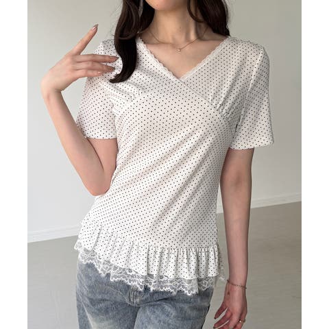 junoah（ジュノア） | レースドッキングドットリブトップス