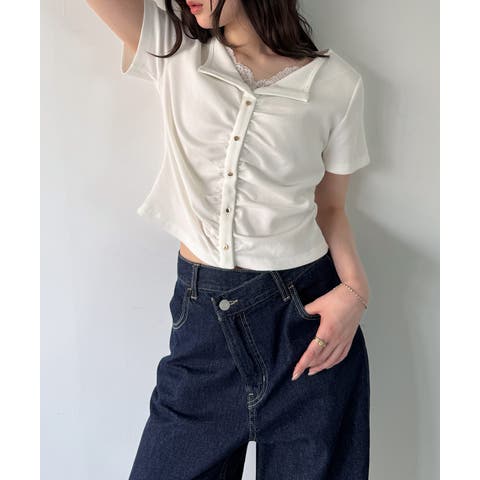 junoah（ジュノア） | フロントレースギャザーショートトップス
