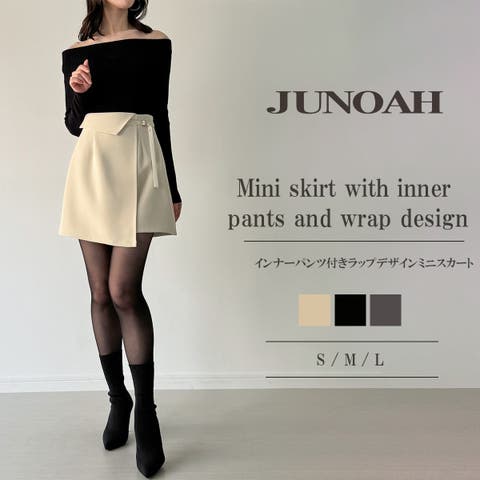 JUNOAH(ジュノア) | インナーパンツ付きラップデザインミニスカート