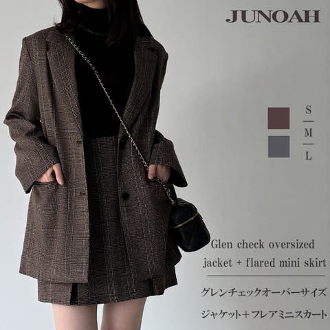 JUNOAH（ジュノア） | グレンチェックオーバーサイズジャケット＋フレアミニスカート(インパン付き)set