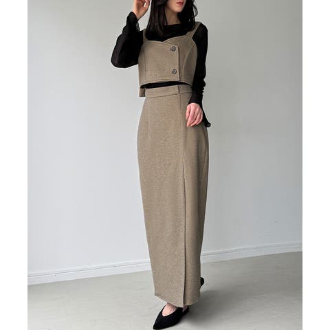 JUNOAH（ジュノア） | ウールライクビスチェ + ラップIラインスカート set