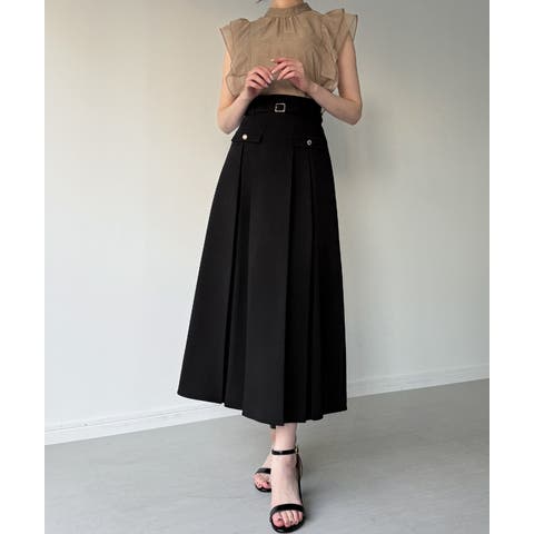JUNOAH（ジュノア） | ベルト付きボックスプリーツミディスカート