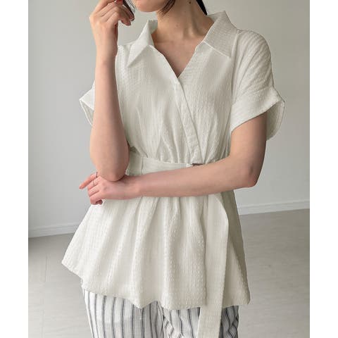 JUNOAH（ジュノア） | カシュクールペプラムシャツブラウス