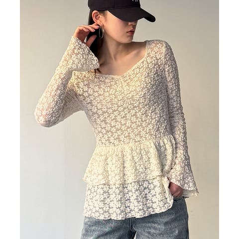 JUNOAH（ジュノア） | カットレースペプラムトップス