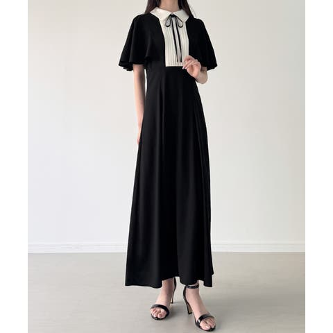 JUNOAH(ジュノア) | バイカラーピンタックセミフレアワンピース