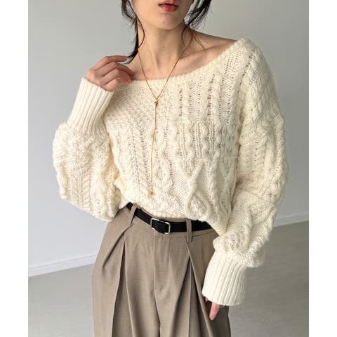junoah（ジュノア） | 2wayワンショルケーブルショートニット