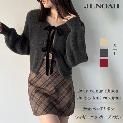 JUNOAH（ジュノア） | 2wayベロアリボンシャギーニットカーディガン