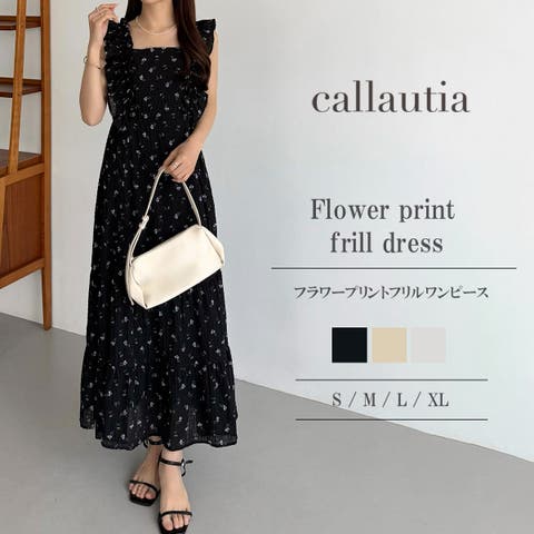 junoah（ジュノア） | callautia　フラワープリントフリルワンピース【一部ペチスカートset】