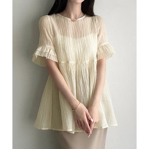 JUNOAH(ジュノア) | Meiru シアーペプラムブラウス