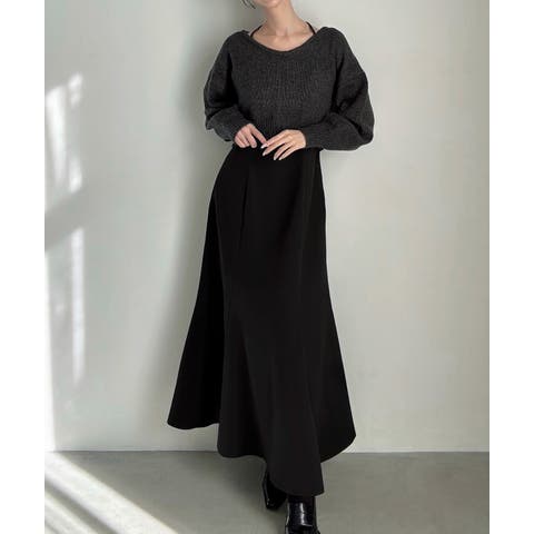 JUNOAH（ジュノア） | ショートニット＋マーメイドキャミワンピースset(薄手、裏地なし)