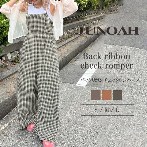 JUNOAH（ジュノア） | バックリボンチェックロンパース