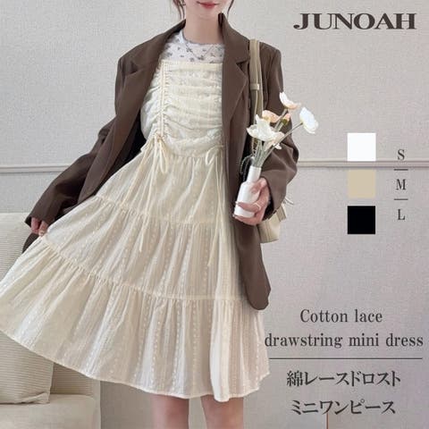 JUNOAH(ジュノア) | 綿レースドロストミニワンピース