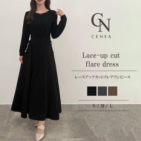 JUNOAH（ジュノア） | CENEA　レースアップカットフレアワンピース(裏地無し)