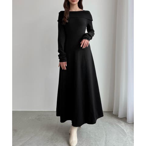 JUNOAH(ジュノア) | CENEA オフショル風スクエアネックロングニットワンピ