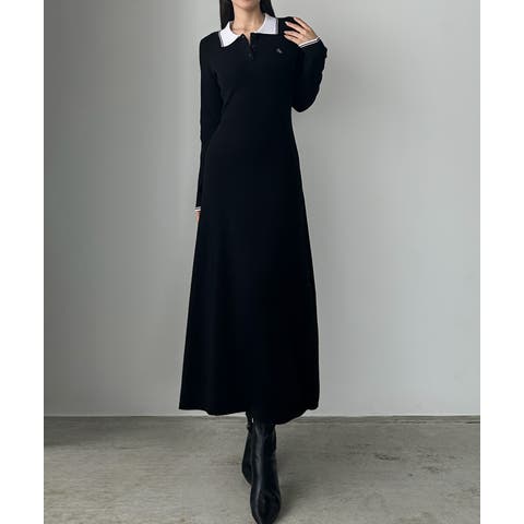 Louere(ルエレ) | Louere ロゴ刺繍ニットポロフレアワンピース